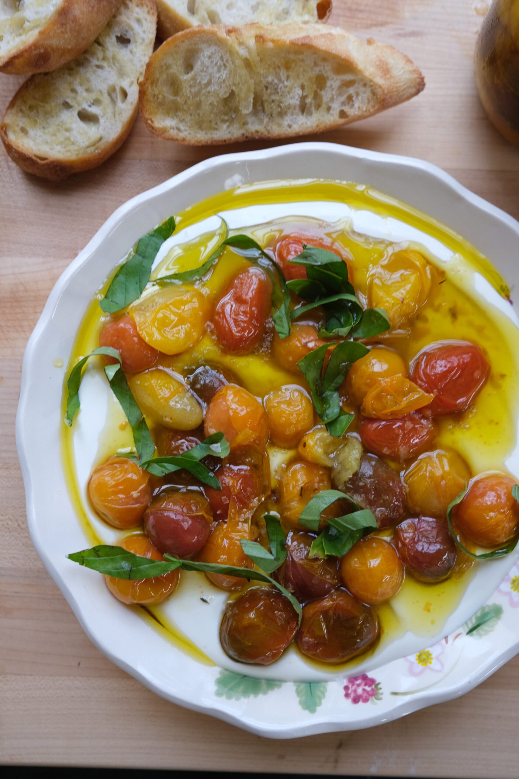 Cherry Tomato Confit with Whipped Ricotta and Crostini